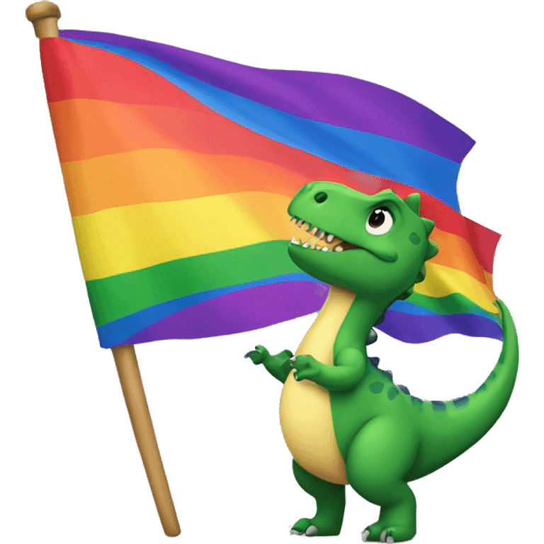 Dinosaur holding a pride flag emoji