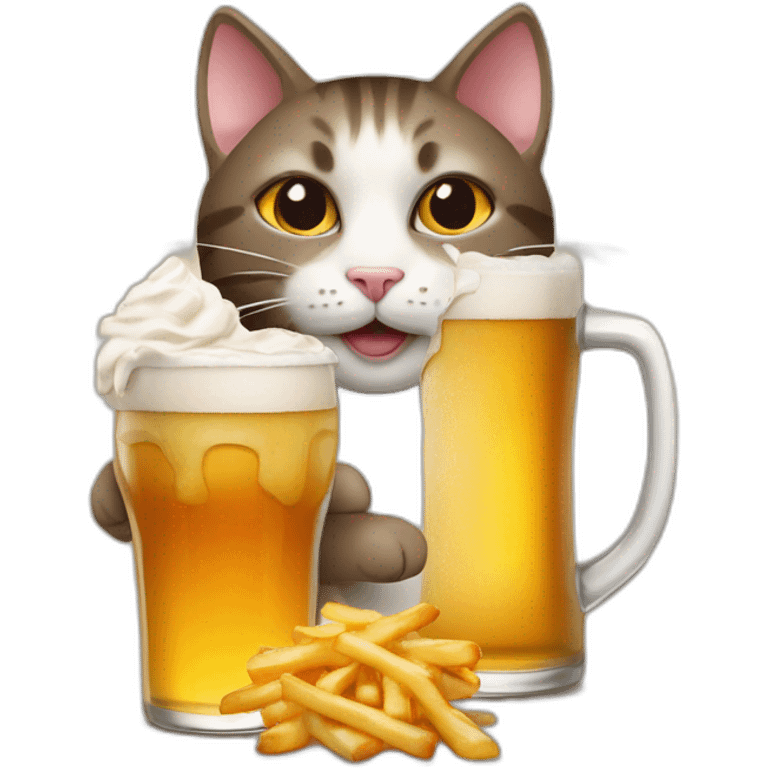 cat with poutine drink a beer emoji