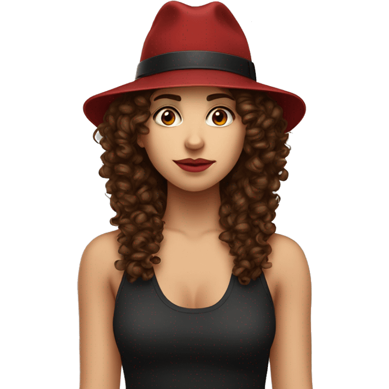 girl with brown hair Brown curly-haired woman with a stylish hat, septurn nose piercing with a barbell, wearing red or black. Includes various expressions l thinking emoji