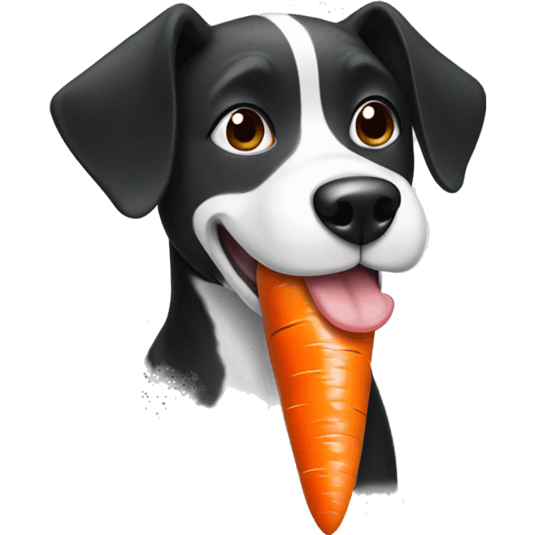 Black and white dog eating a carrot emoji