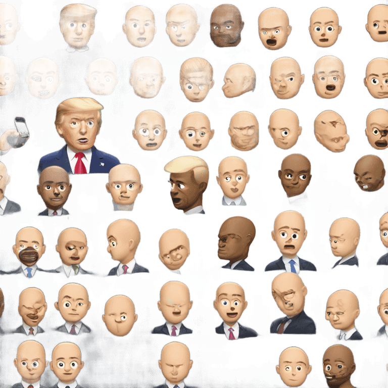 bald man using cellphone indoors add Trump hair emoji