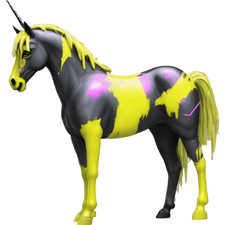 .Zombie_ Vaporwave black holographic oilslick zombie unicorn yellow caution tape graffiti Pegasus  emoji