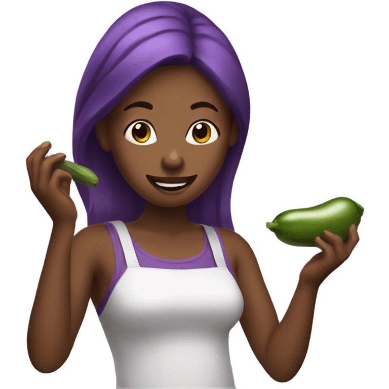 Girl eating eggplant emoji