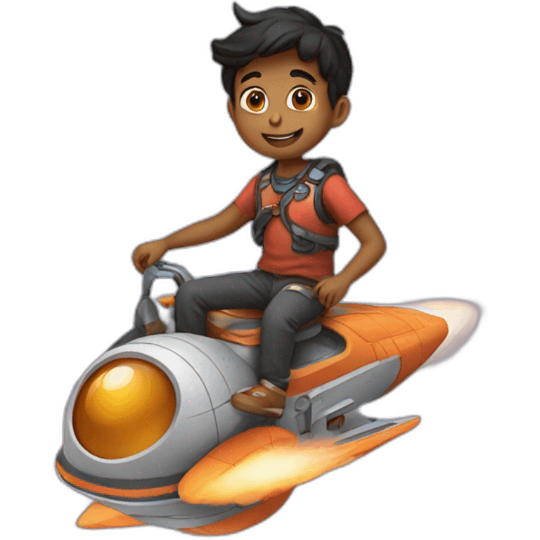 Indian boy riding a spaceship that goes to saturn emoji