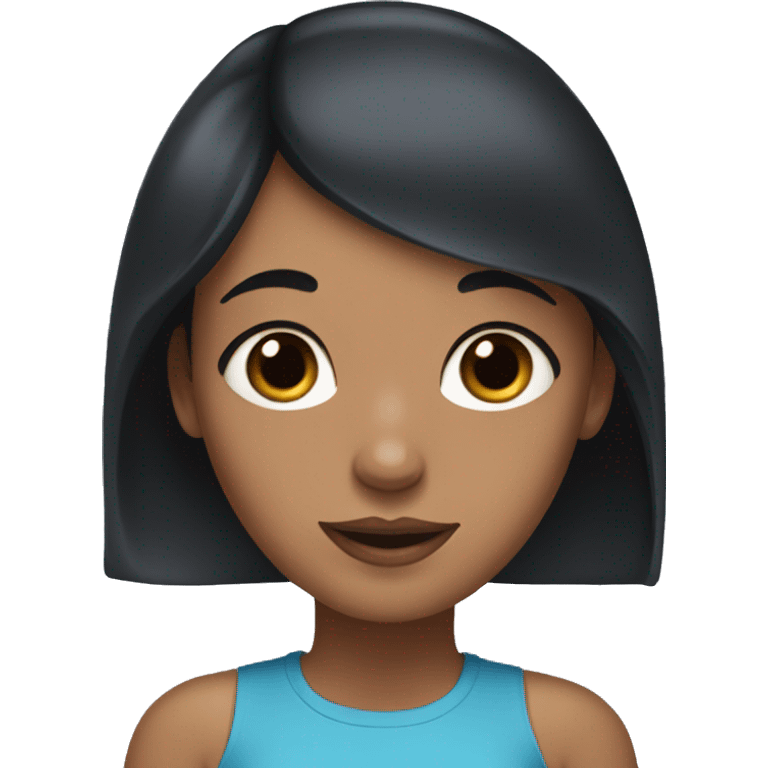 Girl with dark hair and blue eyes with a dark dachshund emoji