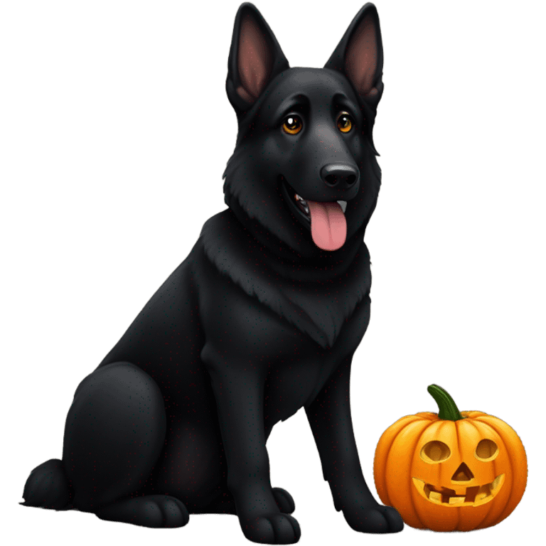 All black German shepherd with Halloween pumpkin  emoji