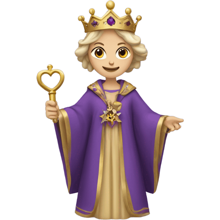 Caucasian Heidi wearing purple royal robes holding a key and wearing the crown emoji