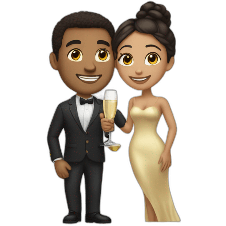 Tall lightskin man with champagne, hugging short lightskin woman emoji