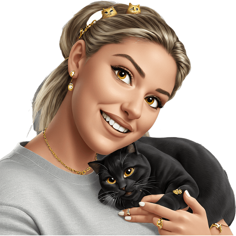 smiling girl with cat jewelry emoji