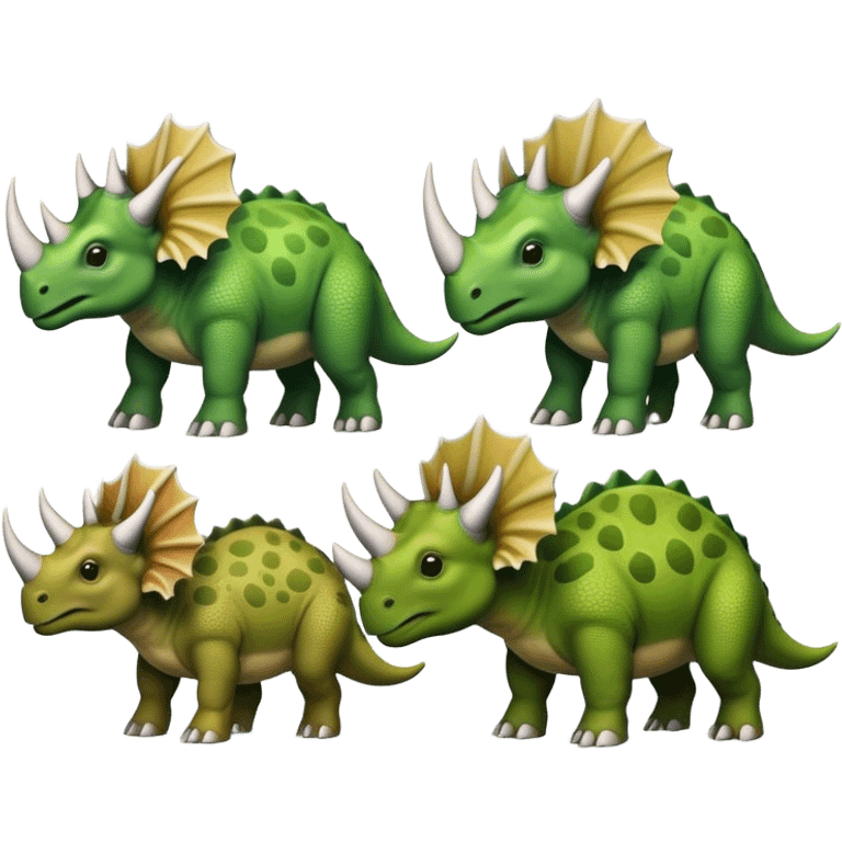 faces of different green triceratops emoji