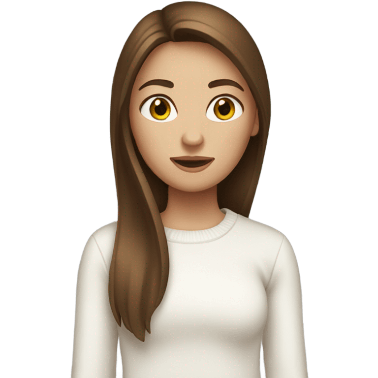 girl with brown straight hair and white skin wearing a white sweater emoji