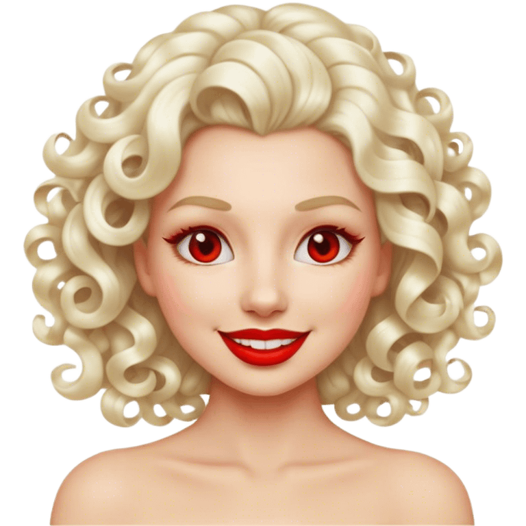 Cinematic Realistic Marilyn Monroe Emoji, featuring a glamorous, high-detail portrayal of the legendary Hollywood star. Her iconic platinum curls, radiant smile, and signature red lips are illuminated by dramatic, vintage-style lighting, evoking the timeless allure of classic cinema. emoji