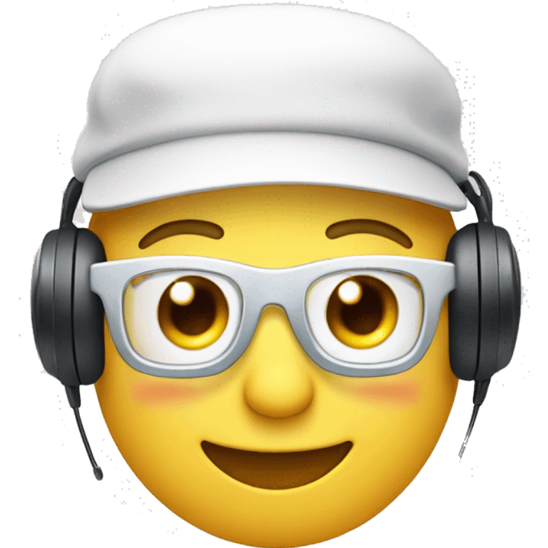 Smiling face with white round cap, glasses and Head sets emoji