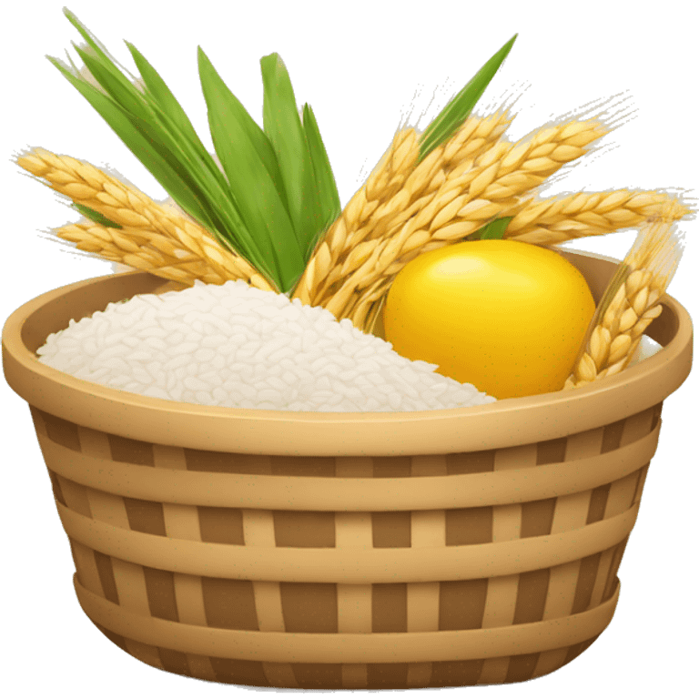 food basket with rice, oil, wheat, beans emoji