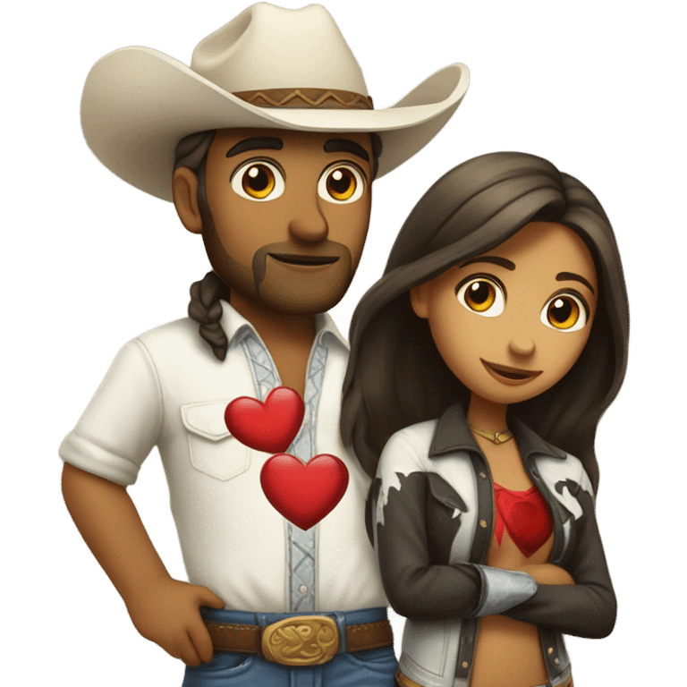 white Cowboy holding heart with desi girl full body emoji