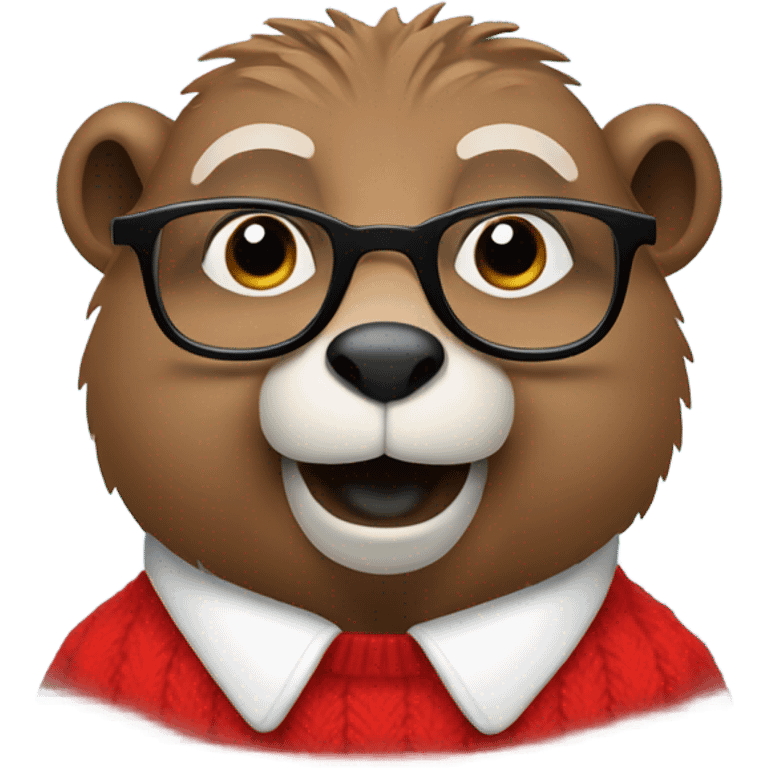 standing groundhog in a red sweater and glasses emoji