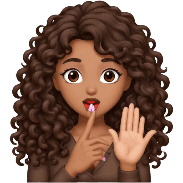 Brown woman with dark brown long curly hair blowing a kiss  emoji