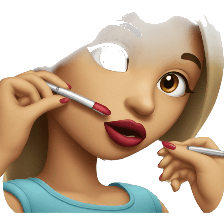 Girl putting lipstick on with a kiss on her cheek emoji