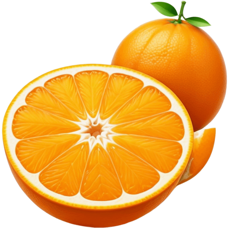 Cinematic juicy orange, sliced open to reveal glistening, bright citrus flesh, soft golden highlights, fresh and refreshing, natural and vibrant. emoji