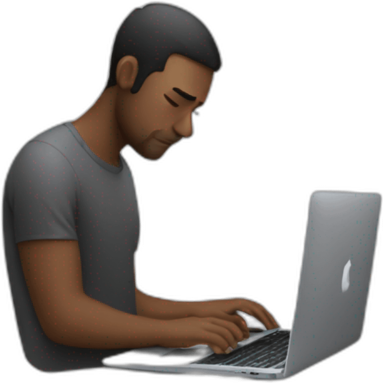 man working on his macbook laptop with his eyes looking down emoji