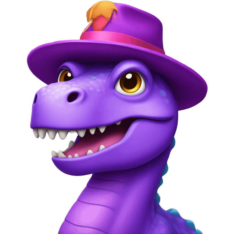 Purple dinosaur with hat emoji