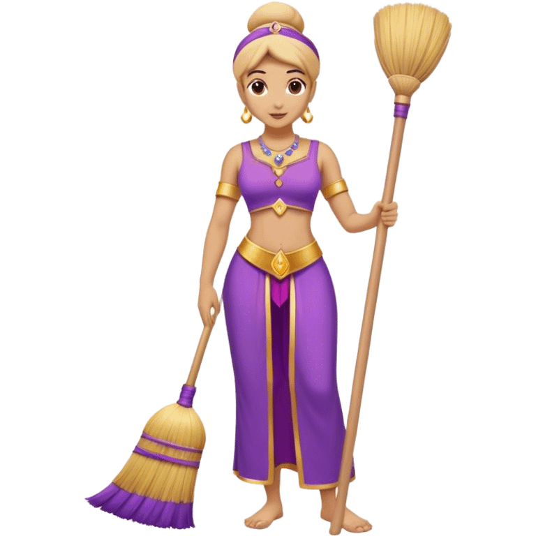 genie cleaning up, genie with a broom, genie sweeping the floor, no artifacts, no extras, purple clothing emoji