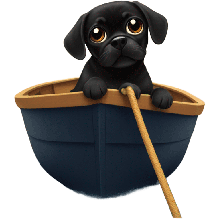 Black puggle on a boat emoji