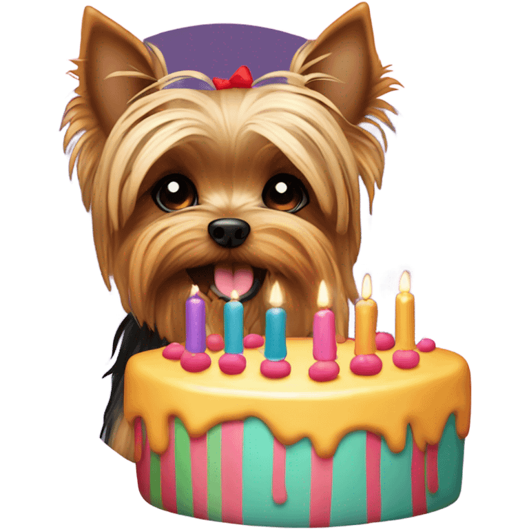 Yorkie dog with a cake  emoji