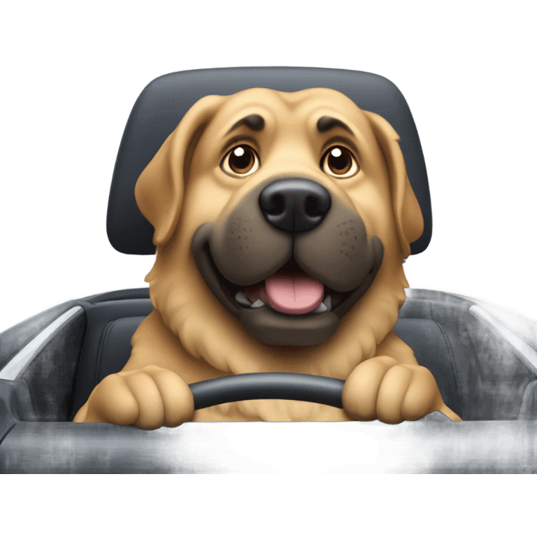 Big dog in a car driving  emoji