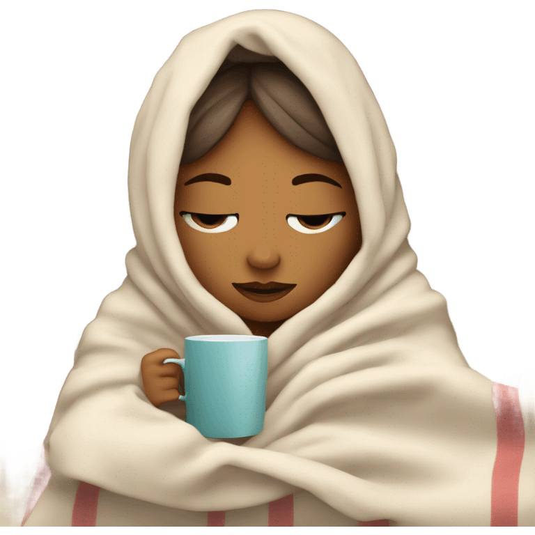 girl inside a blanket sipping coffee eyes closed emoji