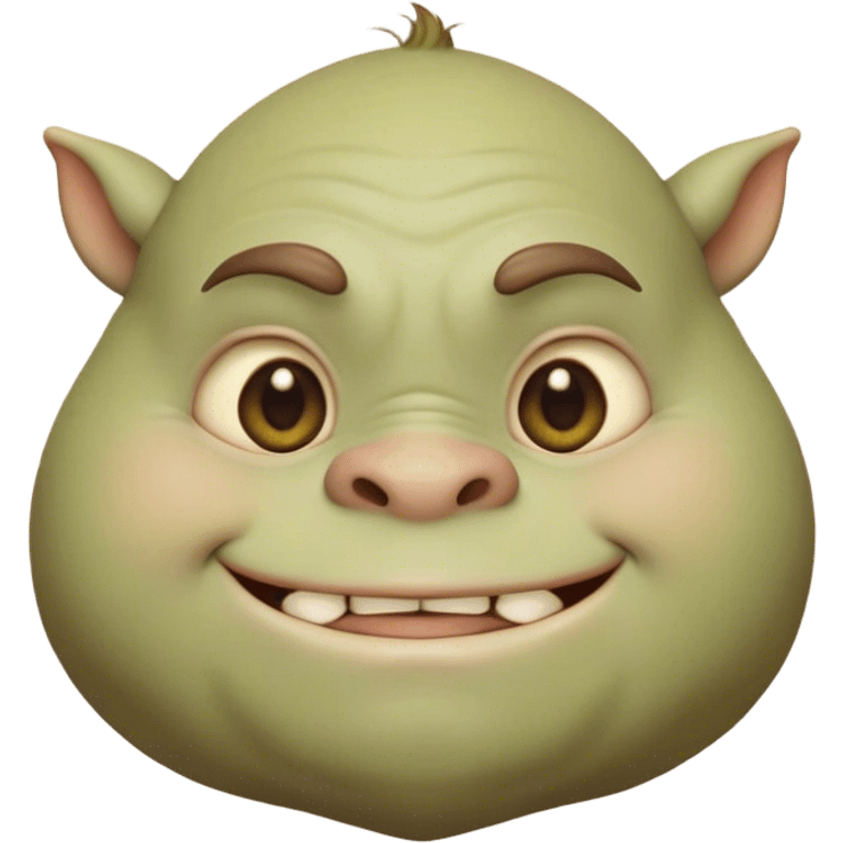 Cinematic Cute Ogre Portrait Emoji, with a surprisingly endearing, plump and huggable figure in soft earthy greens and browns, featuring big, kind eyes and a bashful smile, simplified yet irresistibly adorable, highly detailed with a soft glowing outline that captures the charm of a friendly giant who seems ready for a warm hug! emoji