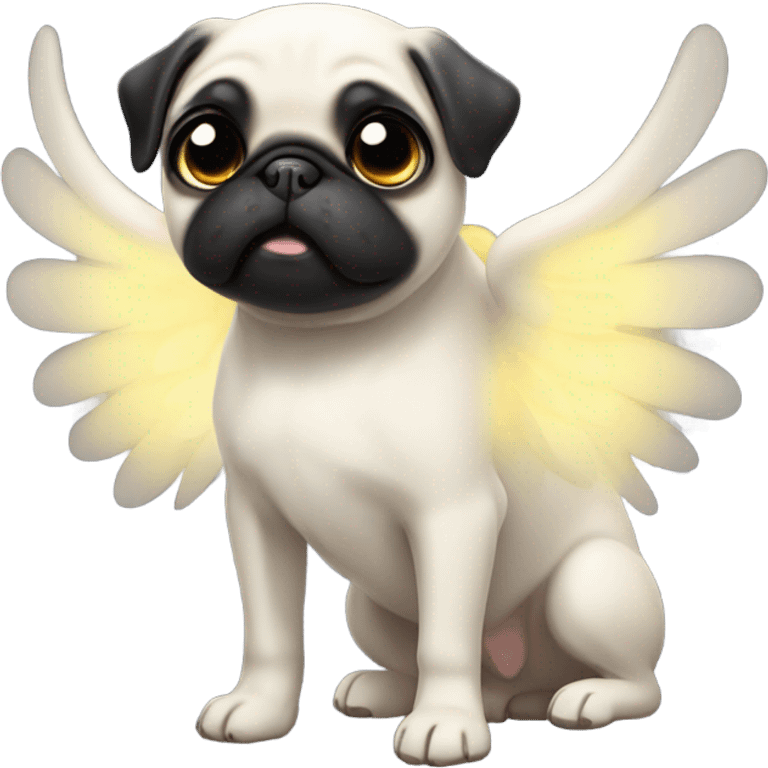 Black Pug with angel wings and halo emoji