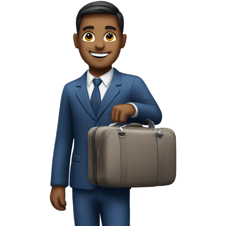 Male flight attendant smiling with baggage  emoji