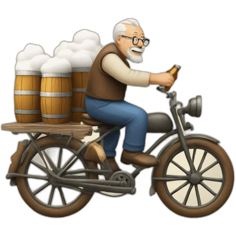 Old man riding on cotton with two bottle of beer in hands emoji