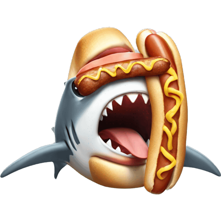 Sad shark eating a hot dog emoji