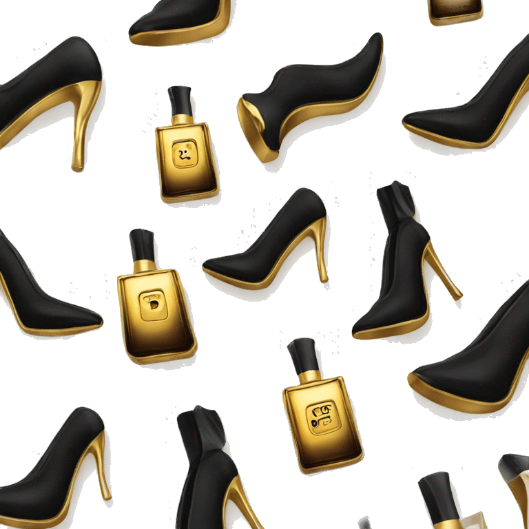 A perfume in the shape of a black stiletto heel with the golden heel emoji