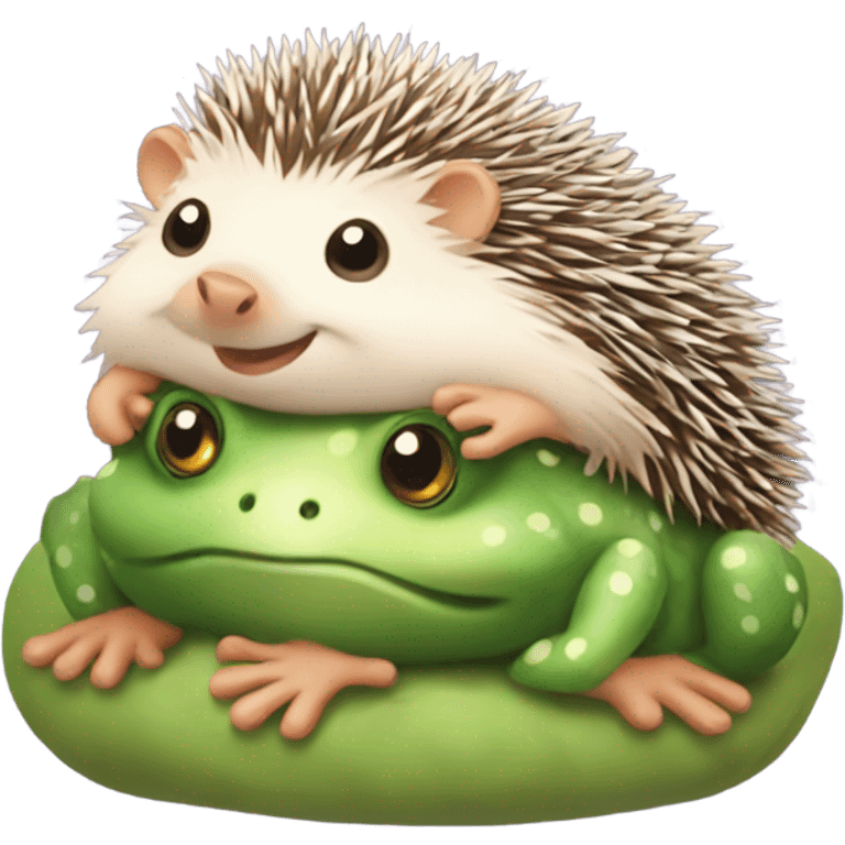 Hedgehog hugging little frog emoji