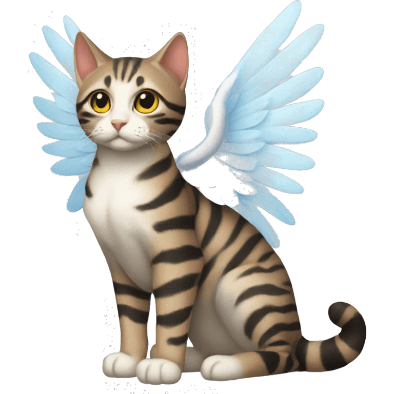 A striped cat with angel’s wings emoji