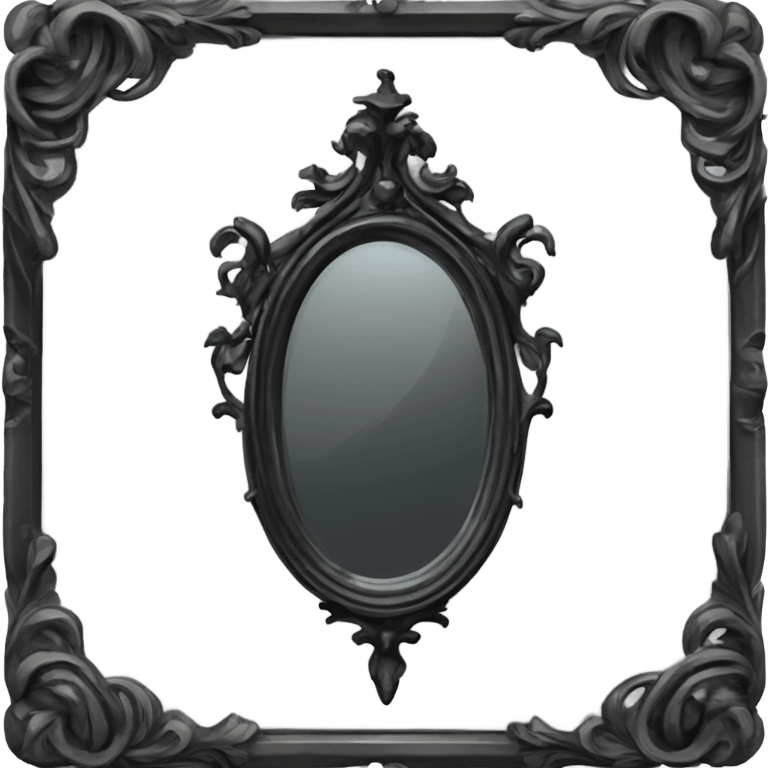 "A Victorian-era Gothic mirror with a black frame, gray-tinted glass, and a red ruby accent."
 emoji