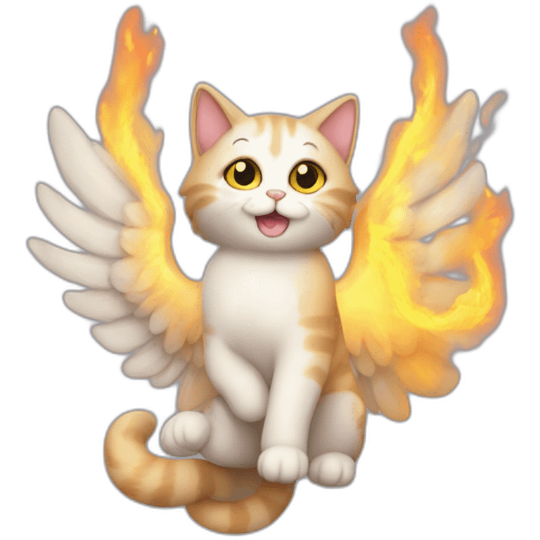 Gato con alas en un cielo de fuego emoji