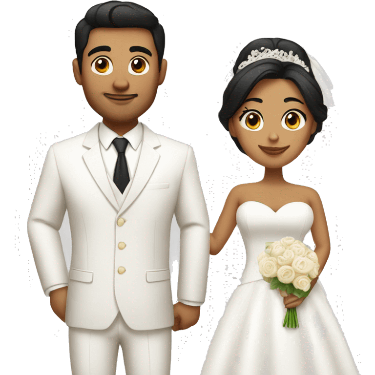 Thick bride with tan groom with white suit and black hair emoji