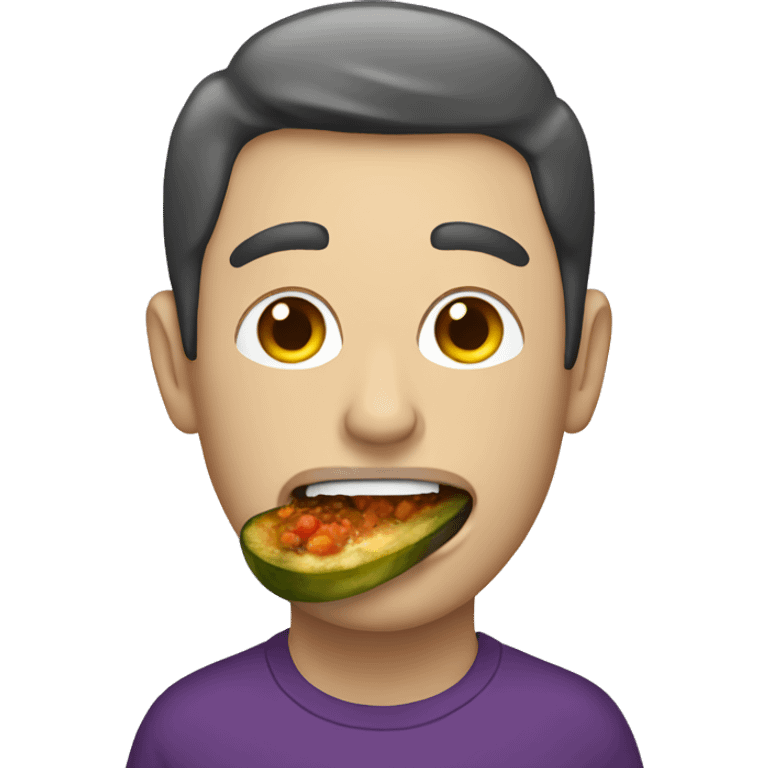 Man eating an eggplant emoji