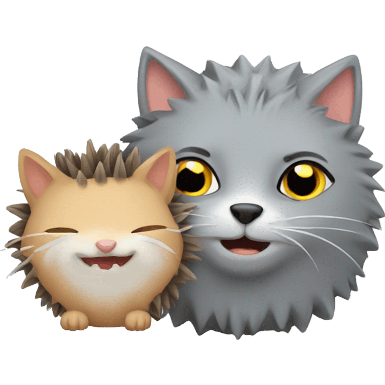 a grey cat and a hedgehog next to it emoji