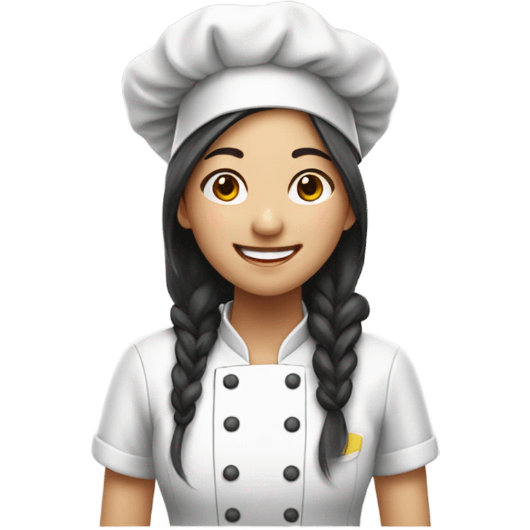 happy asian girl chef long hair emoji