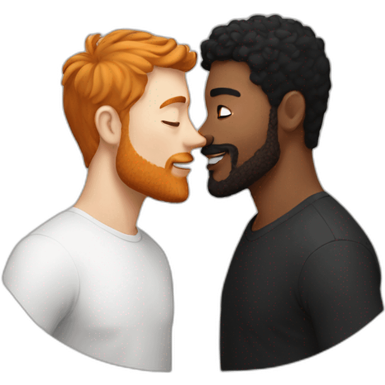 White Man with brown hair and ginger beard kissing white man with black hair emoji