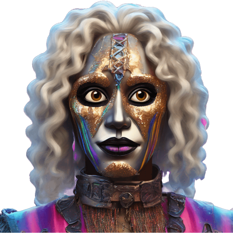 Synthwave capitalist in Lordi style, oil paint, epic eyes, intricate lips, exquisite pose, beautiful, desirable, logical, Midsommar  emoji