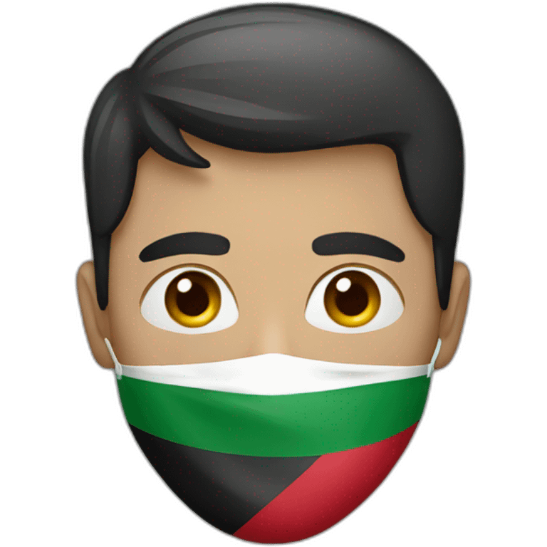 A man wearing a mask with the Palestinian flag emoji