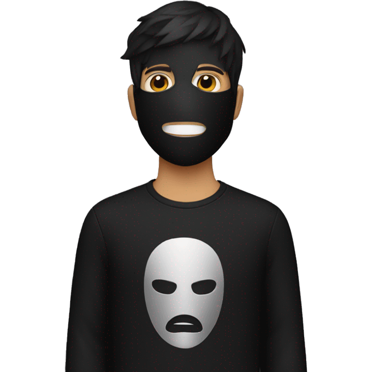 Young men dressed in black and wearing a black mask emoji