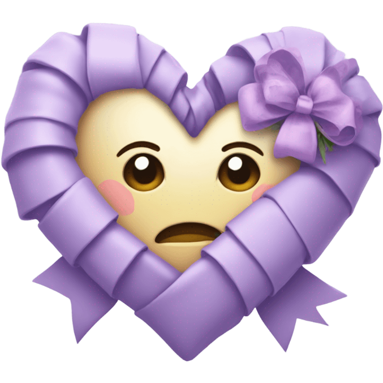 a lavender heart wrapped by a pastel lavender  bow with lavender flowers emoji