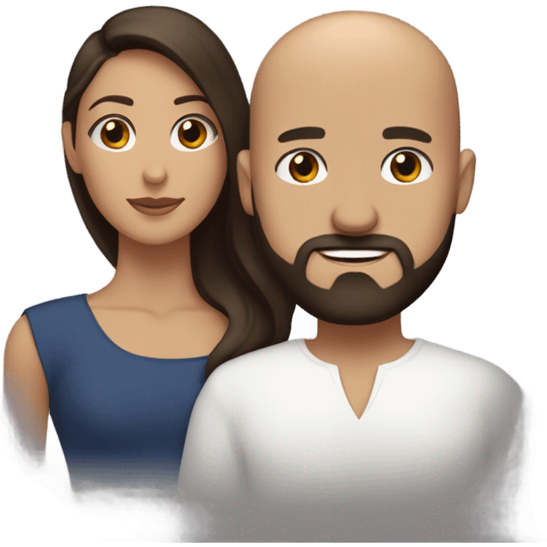 Comforting hug from brunette Puerto Rican with dark brown eyes to short, bald man with brown eyes and a beard emoji